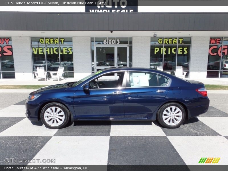 Obsidian Blue Pearl / Gray 2015 Honda Accord EX-L Sedan