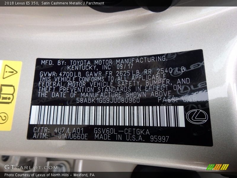 2018 ES 350 Satin Cashmere Metallic Color Code 4U7