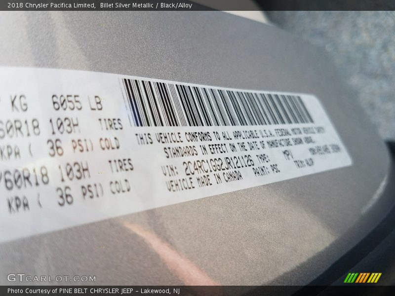 Billet Silver Metallic / Black/Alloy 2018 Chrysler Pacifica Limited