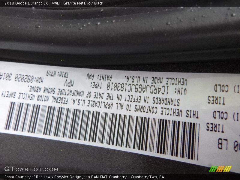 Granite Metallic / Black 2018 Dodge Durango SXT AWD