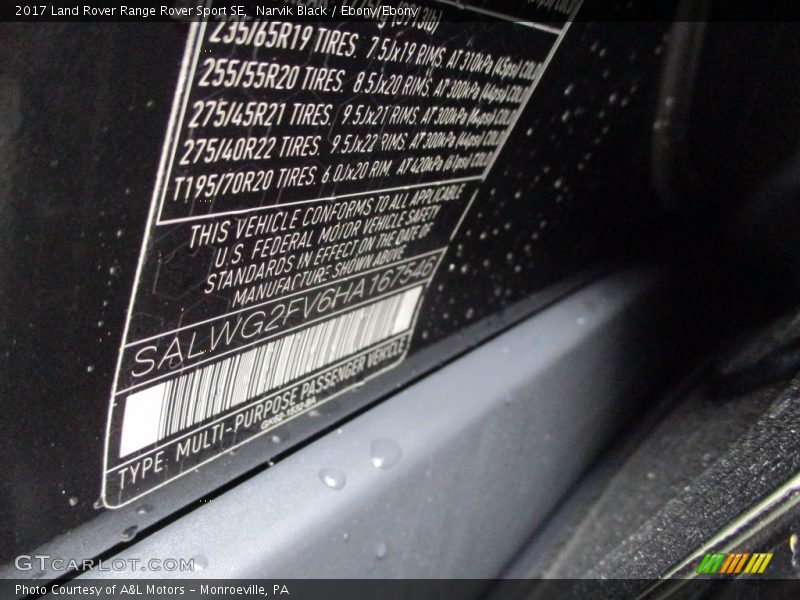 Narvik Black / Ebony/Ebony 2017 Land Rover Range Rover Sport SE