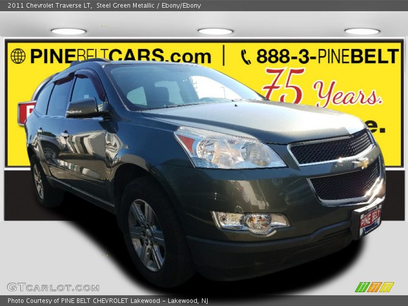 Steel Green Metallic / Ebony/Ebony 2011 Chevrolet Traverse LT