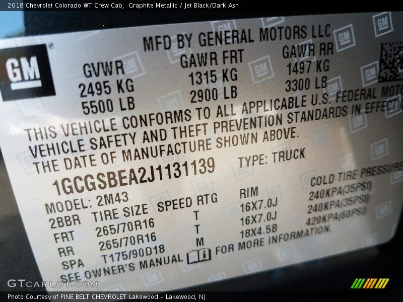 Graphite Metallic / Jet Black/Dark Ash 2018 Chevrolet Colorado WT Crew Cab