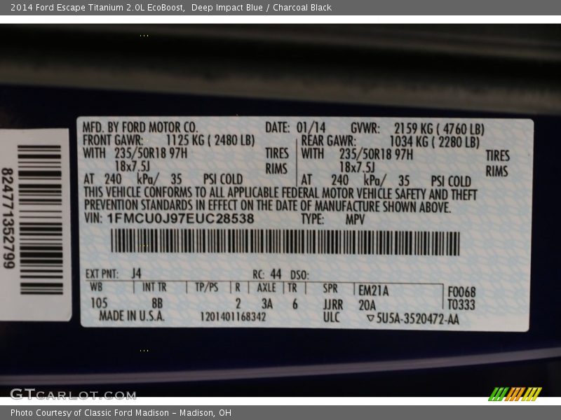 Deep Impact Blue / Charcoal Black 2014 Ford Escape Titanium 2.0L EcoBoost