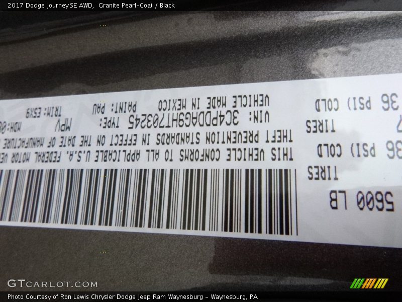 Granite Pearl-Coat / Black 2017 Dodge Journey SE AWD