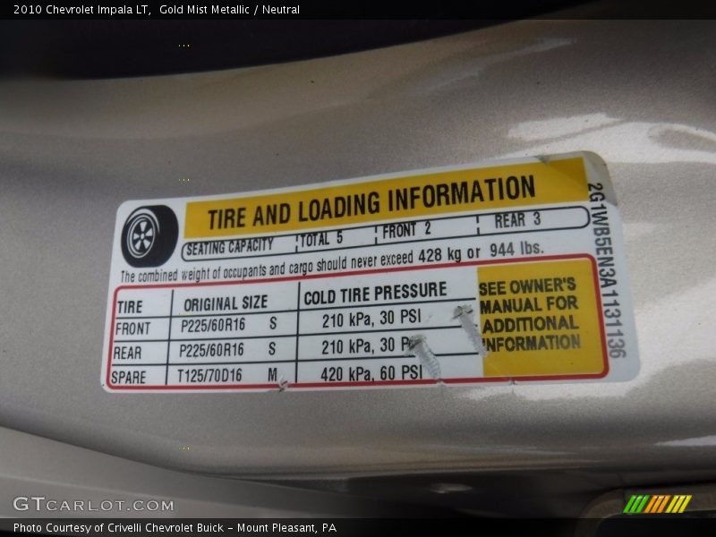 Gold Mist Metallic / Neutral 2010 Chevrolet Impala LT