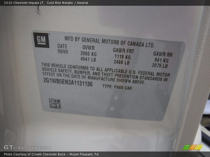 Gold Mist Metallic / Neutral 2010 Chevrolet Impala LT