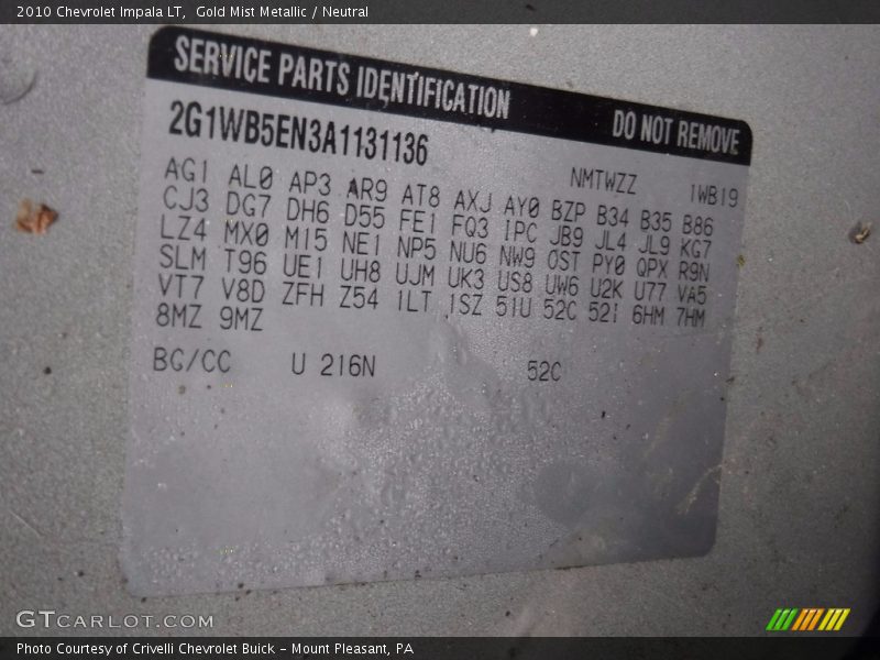 Gold Mist Metallic / Neutral 2010 Chevrolet Impala LT