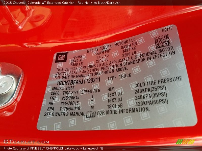 Red Hot / Jet Black/Dark Ash 2018 Chevrolet Colorado WT Extended Cab 4x4