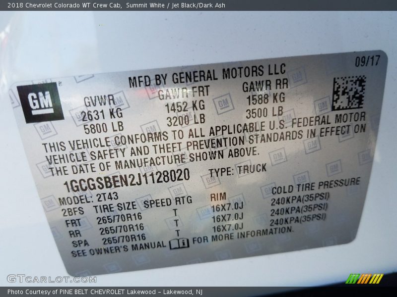 Summit White / Jet Black/Dark Ash 2018 Chevrolet Colorado WT Crew Cab