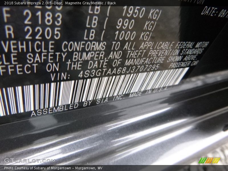 Magnetite Gray Metallic / Black 2018 Subaru Impreza 2.0i 5-Door