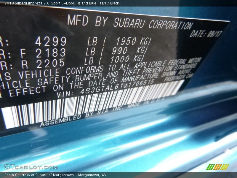 Island Blue Pearl / Black 2018 Subaru Impreza 2.0i Sport 5-Door