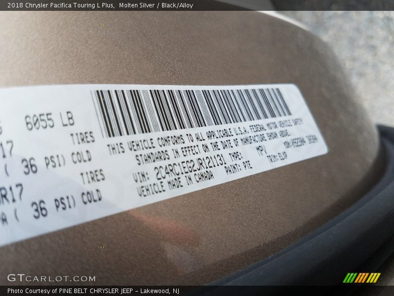 Molten Silver / Black/Alloy 2018 Chrysler Pacifica Touring L Plus