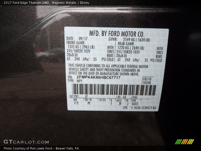 Magnetic Metallic / Ebony 2017 Ford Edge Titanium AWD