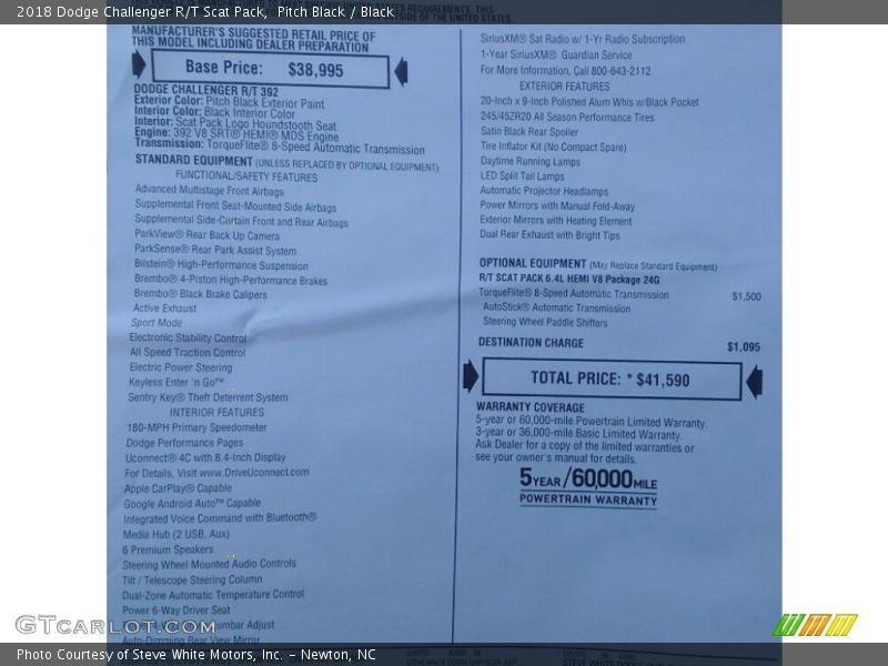 Pitch Black / Black 2018 Dodge Challenger R/T Scat Pack