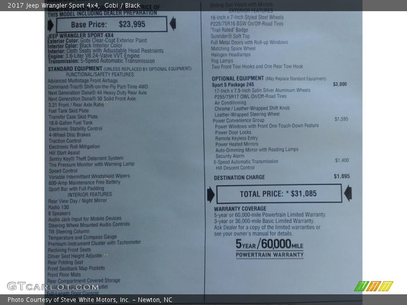 Gobi / Black 2017 Jeep Wrangler Sport 4x4