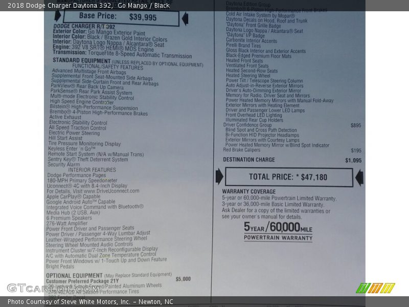 Go Mango / Black 2018 Dodge Charger Daytona 392