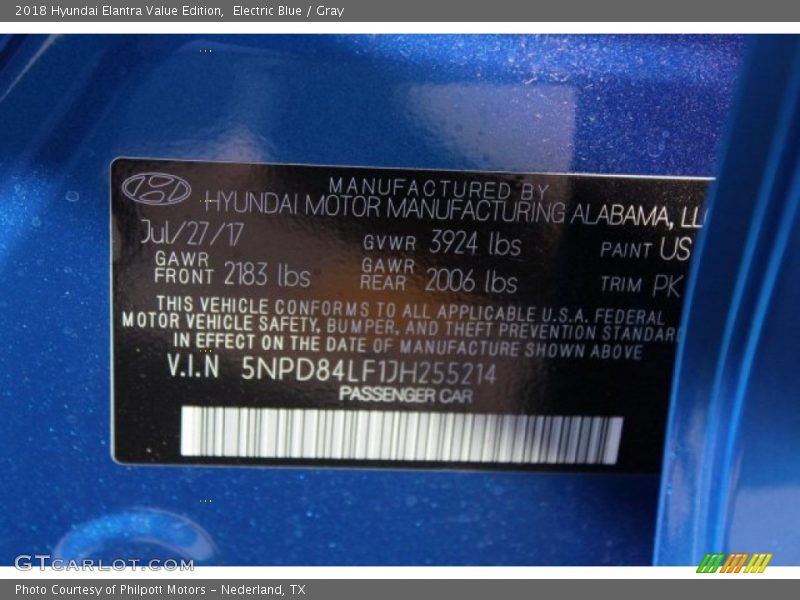 Electric Blue / Gray 2018 Hyundai Elantra Value Edition