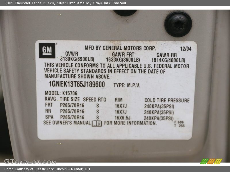 Silver Birch Metallic / Gray/Dark Charcoal 2005 Chevrolet Tahoe LS 4x4