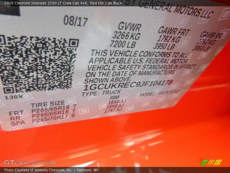 Red Hot / Jet Black 2018 Chevrolet Silverado 1500 LT Crew Cab 4x4