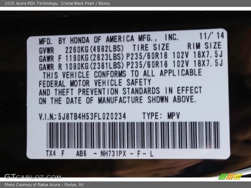 Crystal Black Pearl / Ebony 2015 Acura RDX Technology