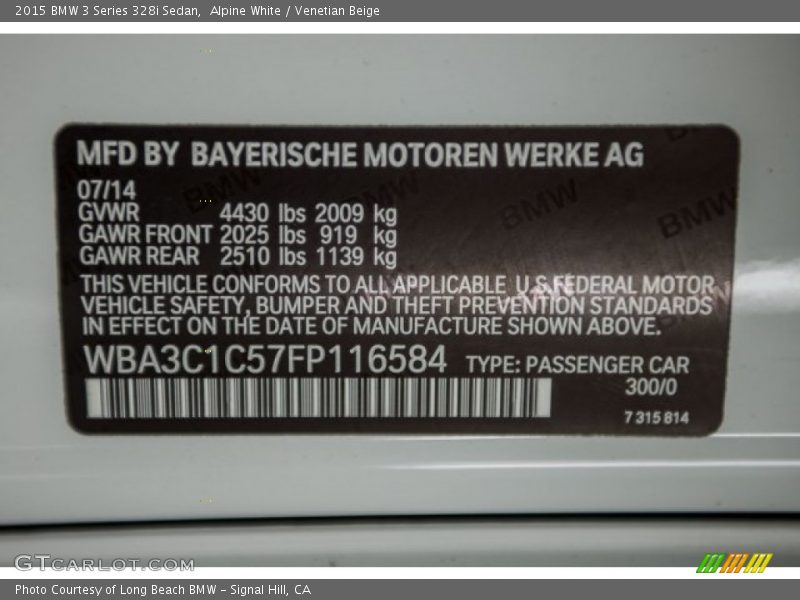 Alpine White / Venetian Beige 2015 BMW 3 Series 328i Sedan