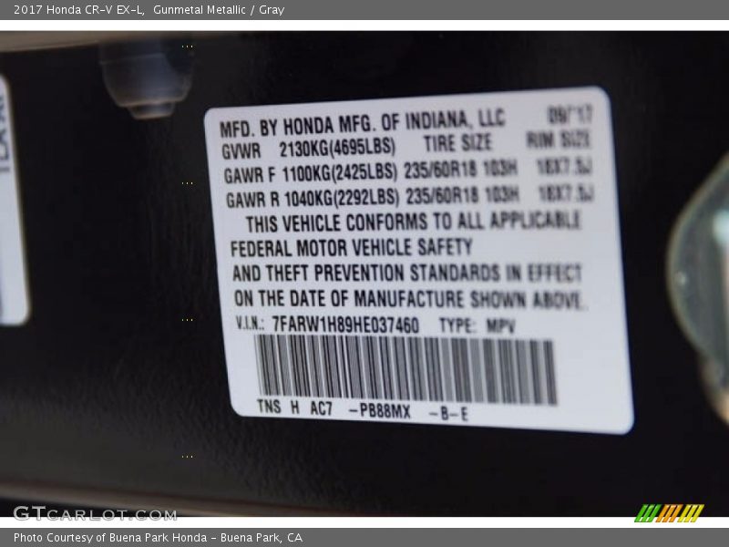 Gunmetal Metallic / Gray 2017 Honda CR-V EX-L