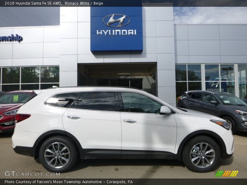 Monaco White / Beige 2018 Hyundai Santa Fe SE AWD