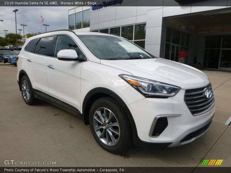 Monaco White / Beige 2018 Hyundai Santa Fe SE AWD