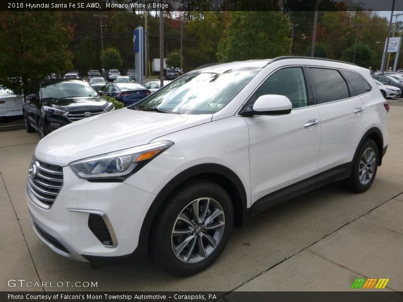 Monaco White / Beige 2018 Hyundai Santa Fe SE AWD