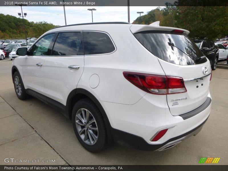 Monaco White / Beige 2018 Hyundai Santa Fe SE AWD