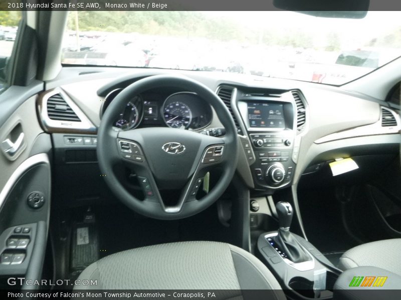 Monaco White / Beige 2018 Hyundai Santa Fe SE AWD