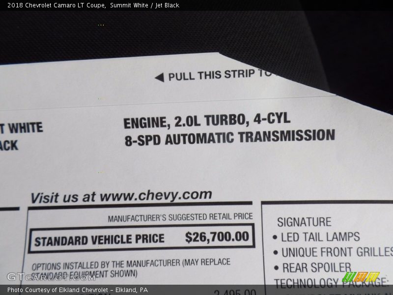 Summit White / Jet Black 2018 Chevrolet Camaro LT Coupe