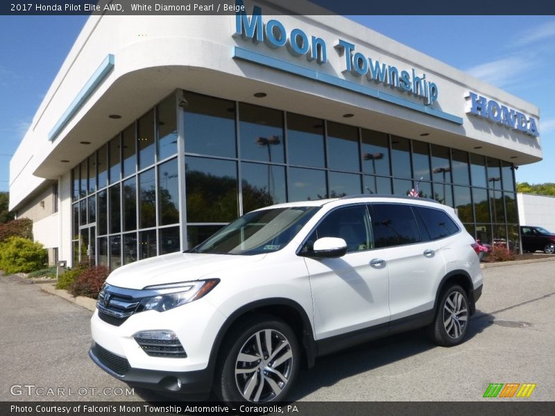White Diamond Pearl / Beige 2017 Honda Pilot Elite AWD