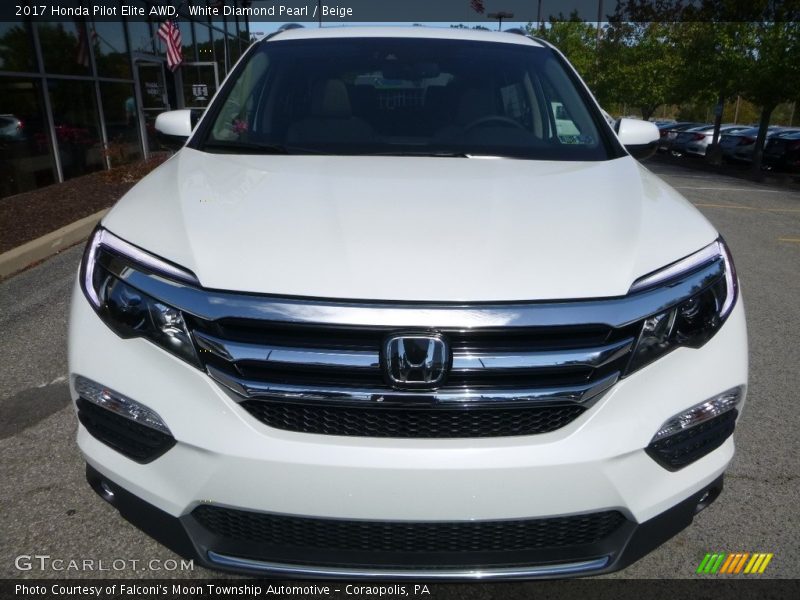 White Diamond Pearl / Beige 2017 Honda Pilot Elite AWD