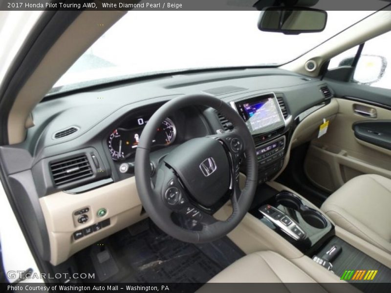 White Diamond Pearl / Beige 2017 Honda Pilot Touring AWD