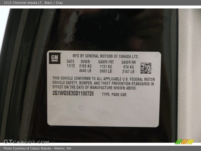 Black / Gray 2013 Chevrolet Impala LT