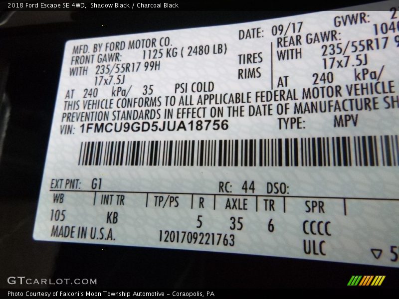 Shadow Black / Charcoal Black 2018 Ford Escape SE 4WD