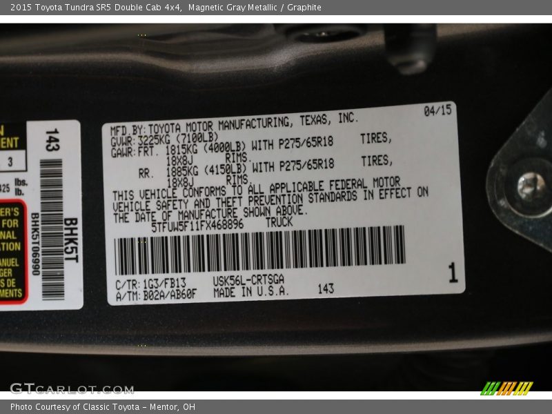 Magnetic Gray Metallic / Graphite 2015 Toyota Tundra SR5 Double Cab 4x4