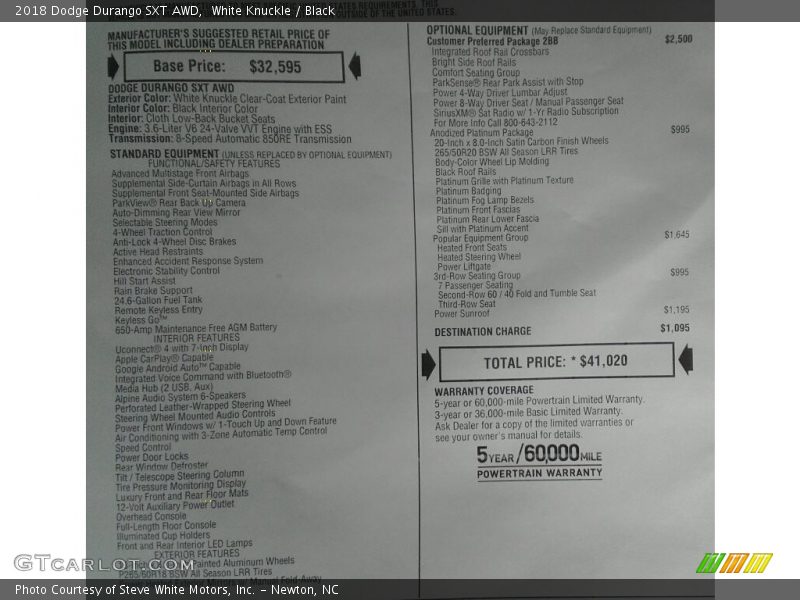 White Knuckle / Black 2018 Dodge Durango SXT AWD