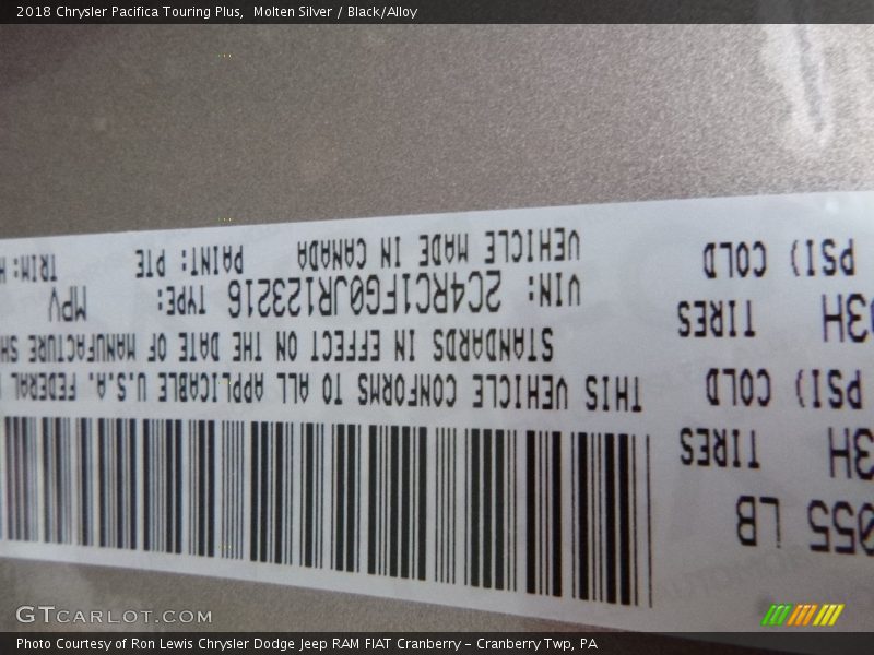 Molten Silver / Black/Alloy 2018 Chrysler Pacifica Touring Plus