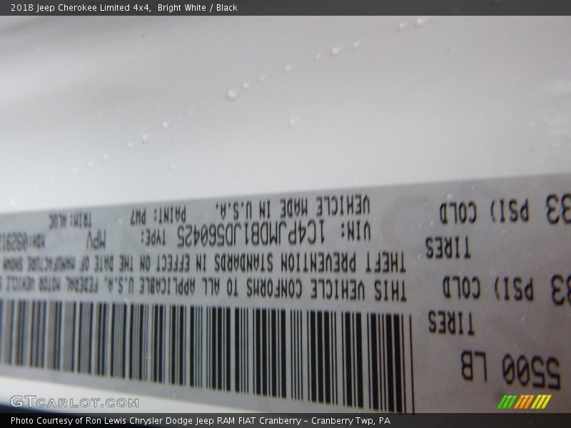Bright White / Black 2018 Jeep Cherokee Limited 4x4