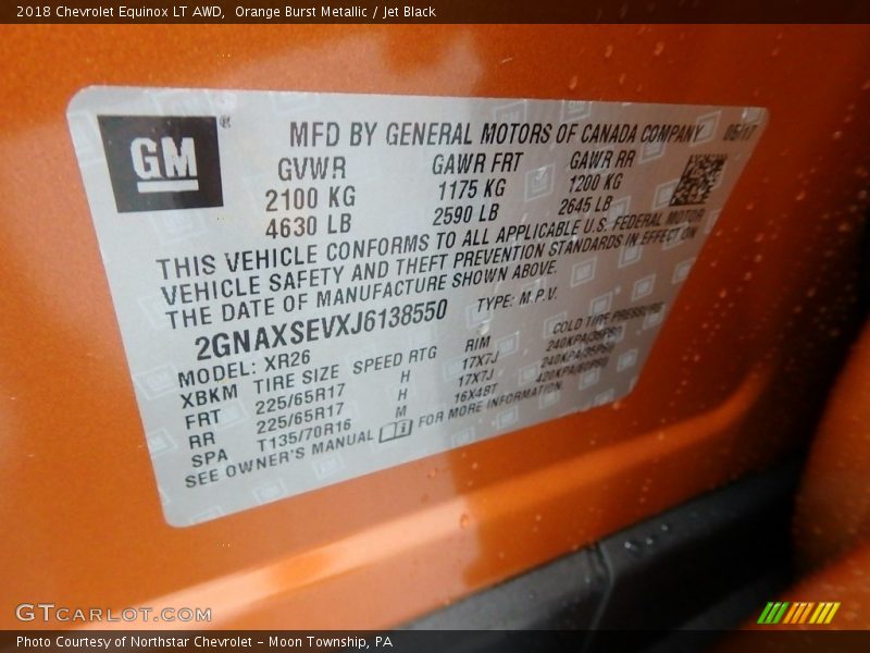 Orange Burst Metallic / Jet Black 2018 Chevrolet Equinox LT AWD