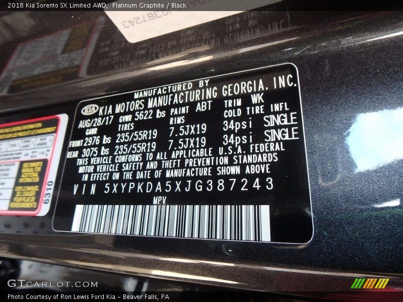 Platinum Graphite / Black 2018 Kia Sorento SX Limited AWD