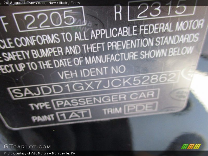 2018 F-Type Coupe Narvik Black Color Code 1AT
