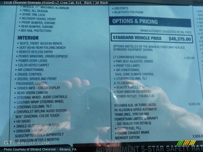 Black / Jet Black 2018 Chevrolet Silverado 2500HD LT Crew Cab 4x4