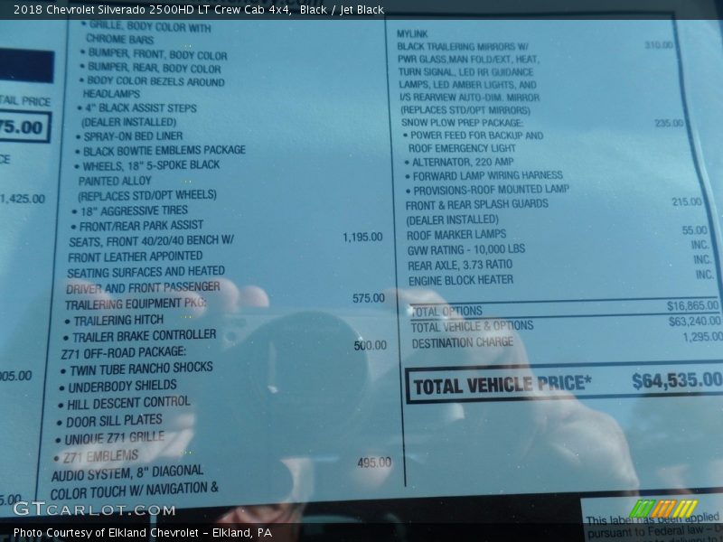 Black / Jet Black 2018 Chevrolet Silverado 2500HD LT Crew Cab 4x4