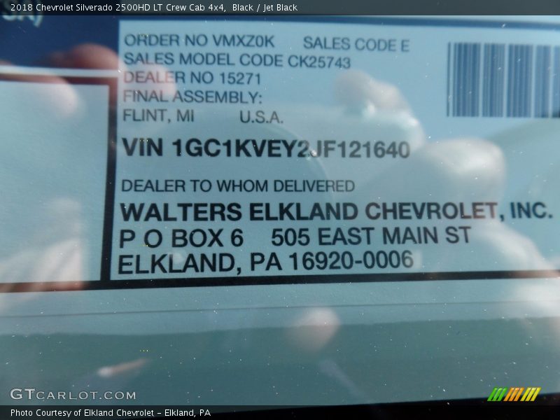 Black / Jet Black 2018 Chevrolet Silverado 2500HD LT Crew Cab 4x4