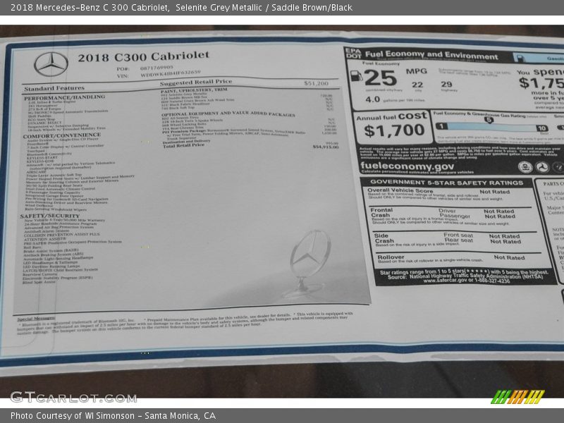  2018 C 300 Cabriolet Window Sticker