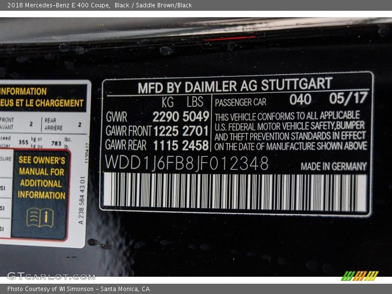 Black / Saddle Brown/Black 2018 Mercedes-Benz E 400 Coupe